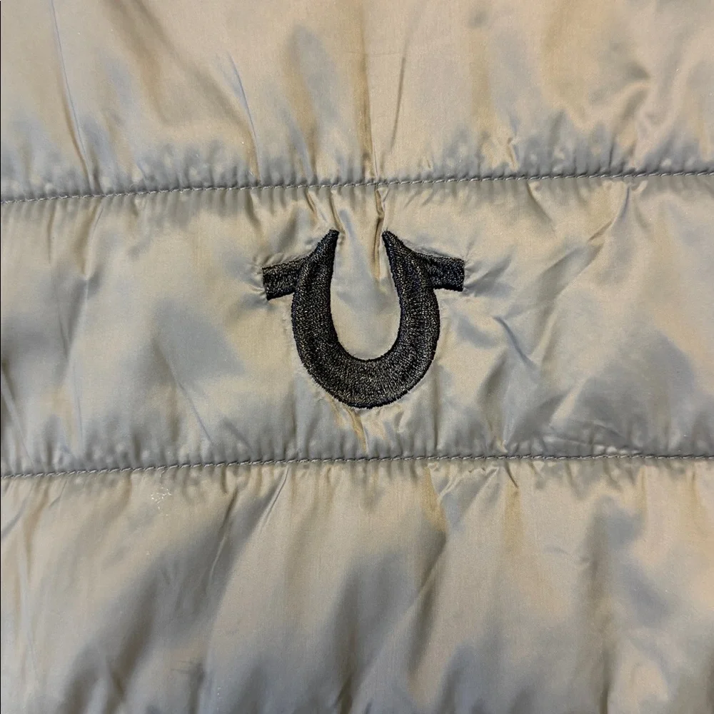 True Religion mens 2XL XXL gray solid puffer granite full zip jacket EUC